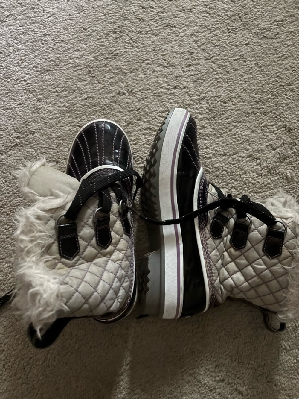 Sorel Quilted Faux Fur Winter Boots in Cream and Black